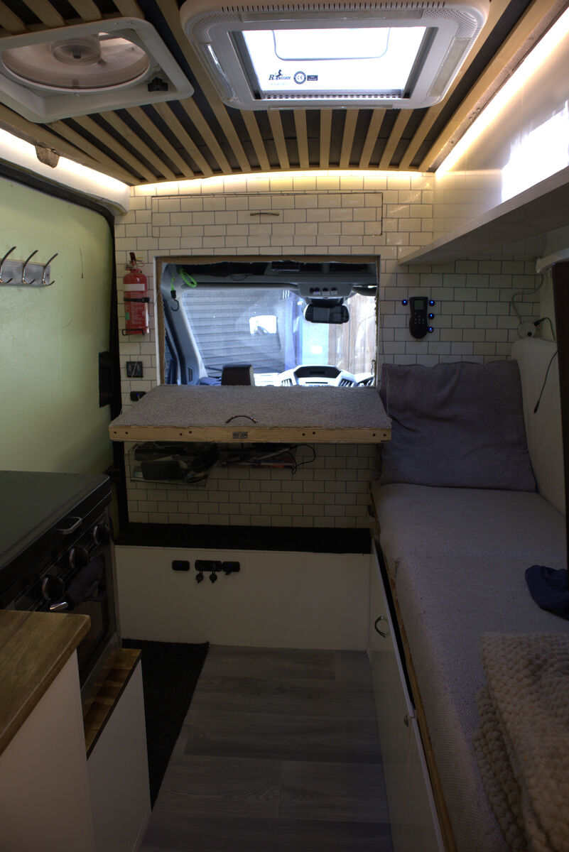 View from the living area into the cockpit